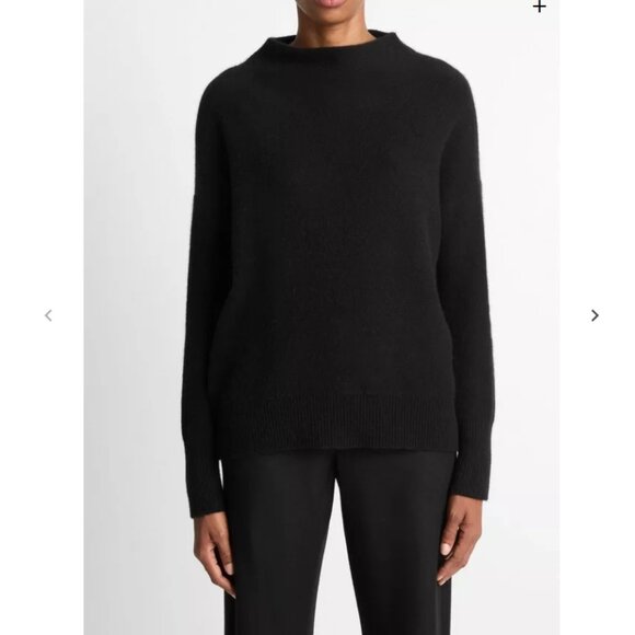 New Vince Boiled Cashmere Funnel Neck Pullover in Black - Picture 2 of 5